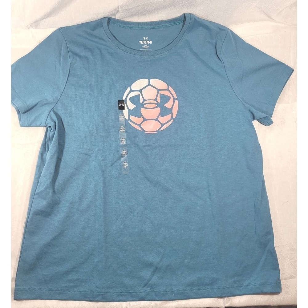 Under Armour Kid's Short Sleeve Soccer Ball T-Shirt - Teal Blue - Sz Youth Large
